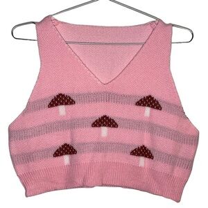 SHEIN Curve Mushroom Knit Crop Sweater Top Barbiecore Cottagecore